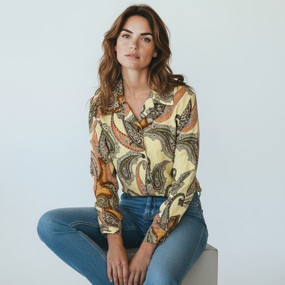 Candy Couture Women's Cotton Button Down Jacket Paisley and Sequins Large - Picture 1 of 6